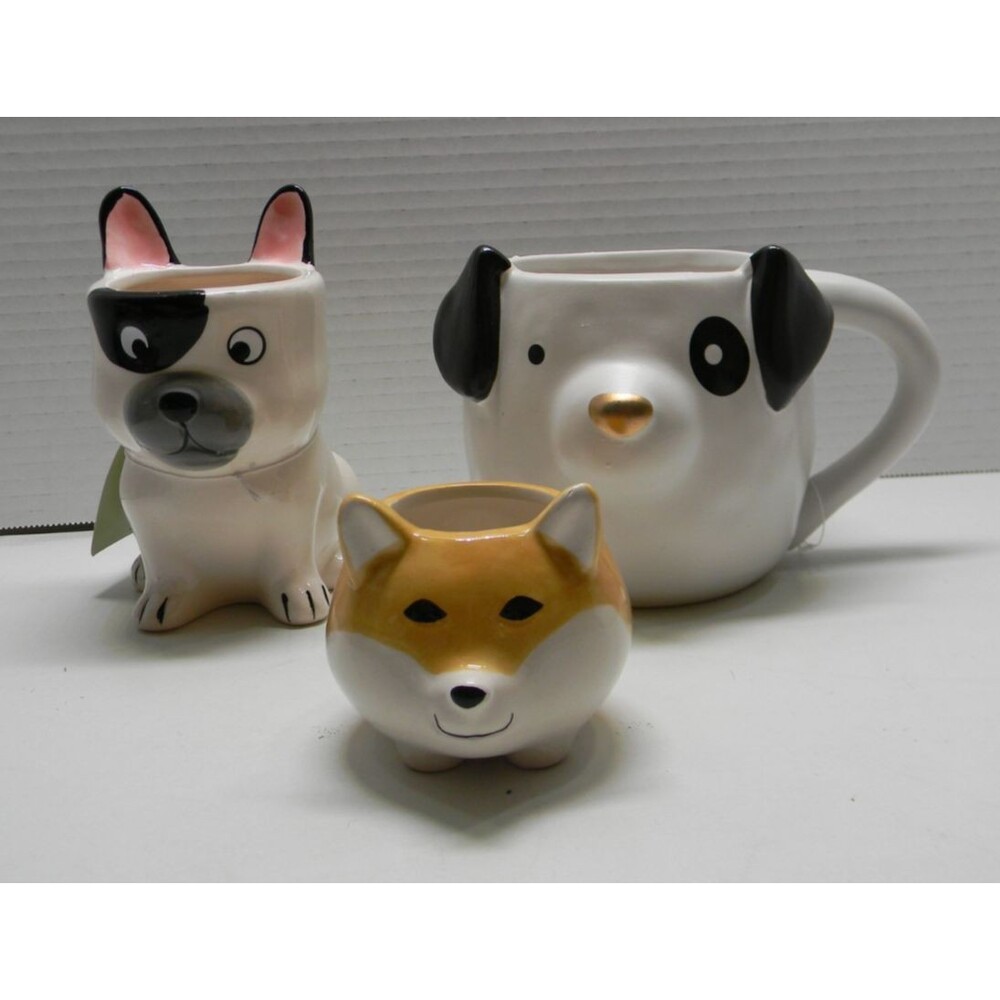 Dog Mug Planter Lot of 3 French Bulldog Corgi Puppy NEW